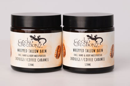 Indulge Coffee Caramel whipped tallow balm, two jars