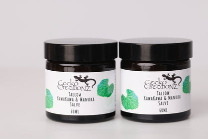 Tallow kawakawa & manuka salve, two jars