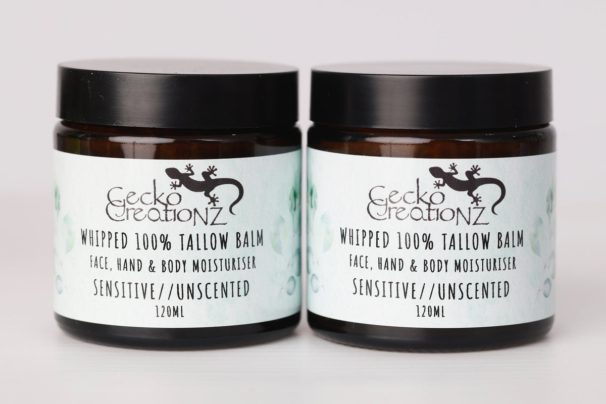 Whipped 100% tallow balm, sensitive unscented, two jars