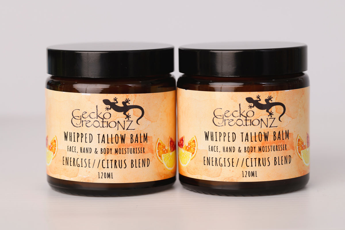 Energise Citrus Blend whipped tallow balm, two jars