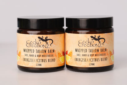 Energise Citrus Blend whipped tallow balm, two jars