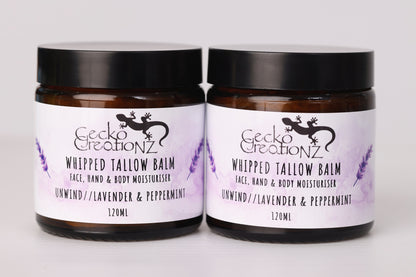 Unwind Lavender & Peppermint whipped tallow balm, two jars