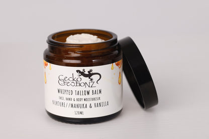 Nurture Manuka & Vanilla whipped tallow balm, open jar