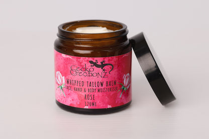 Rose whipped tallow balm, open jar
